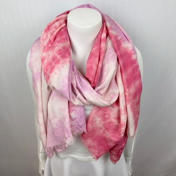 Steve Madden Pink Cream Tie Dye Scarf Oblong Gauzey Fringed Lightweight‎ - Picture 8 of 8